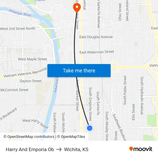Harry And Emporia Ob to Wichita, KS map