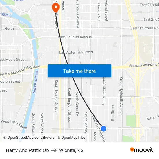 Harry And Pattie Ob to Wichita, KS map