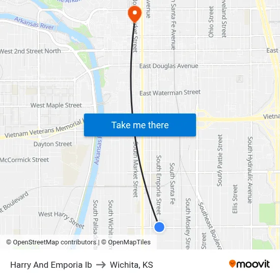 Harry And Emporia Ib to Wichita, KS map