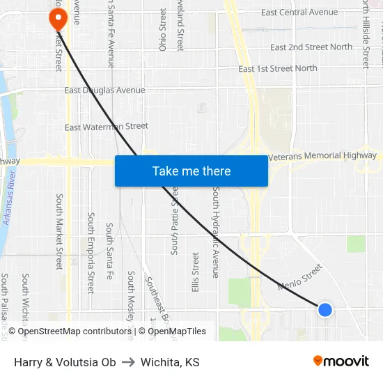 Harry & Volutsia Ob to Wichita, KS map