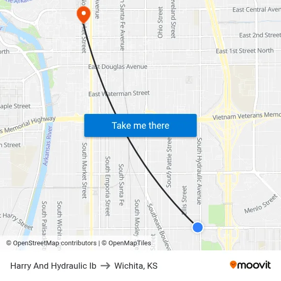 Harry And Hydraulic Ib to Wichita, KS map