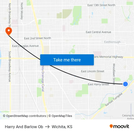 Harry And Barlow Ob to Wichita, KS map