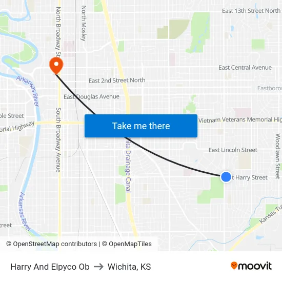 Harry And Elpyco Ob to Wichita, KS map