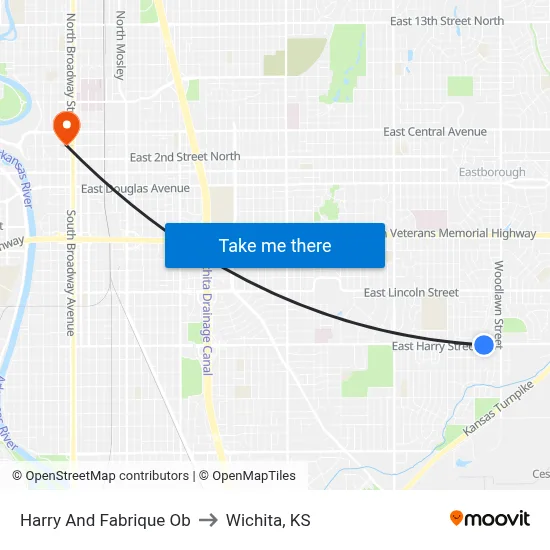 Harry And Fabrique Ob to Wichita, KS map