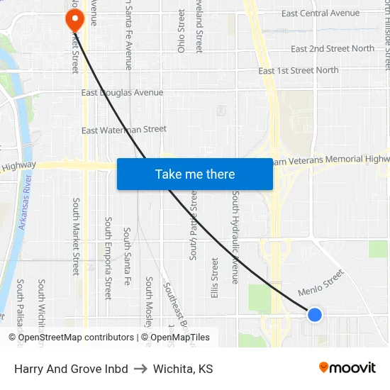 Harry And Grove Inbd to Wichita, KS map