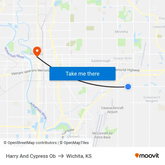 Harry And Cypress Ob to Wichita, KS map