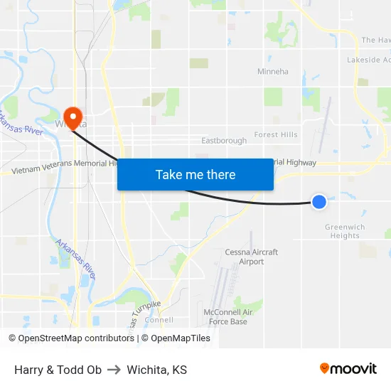 Harry & Todd Ob to Wichita, KS map