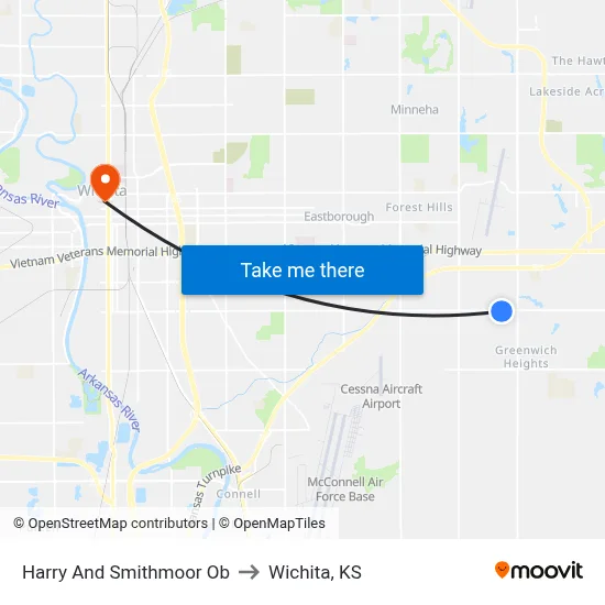 Harry And Smithmoor Ob to Wichita, KS map