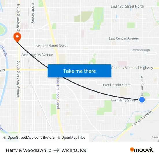 Harry & Woodlawn Ib to Wichita, KS map
