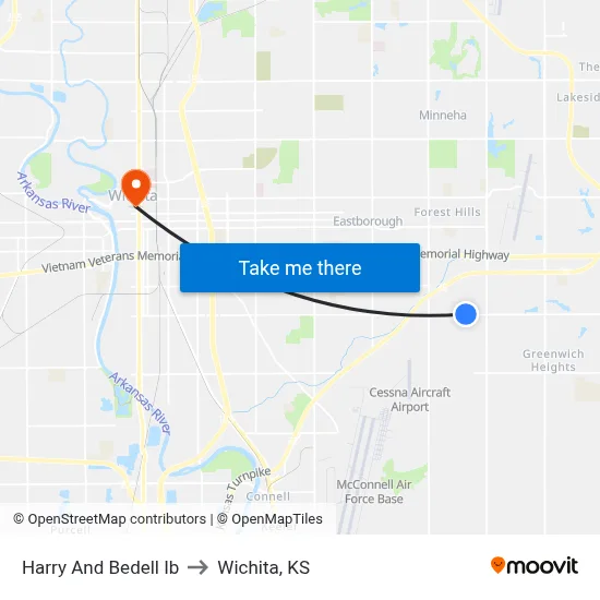 Harry And Bedell Ib to Wichita, KS map