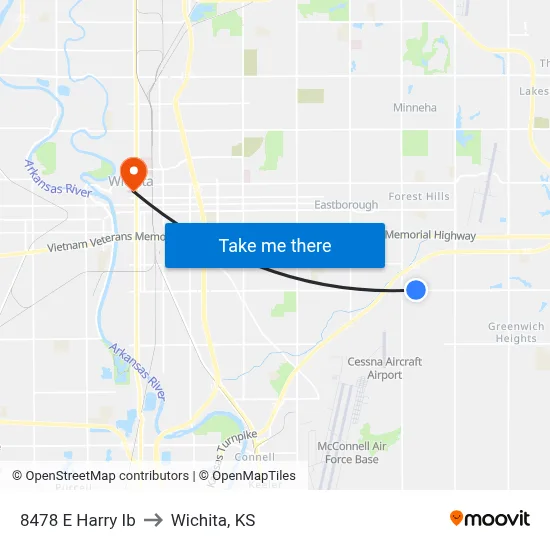 8478 E Harry Ib to Wichita, KS map