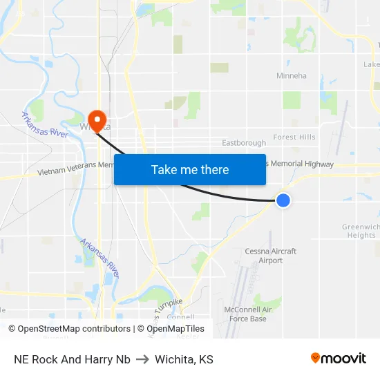 NE Rock And Harry Nb to Wichita, KS map
