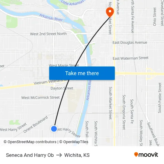 Seneca And Harry Ob to Wichita, KS map