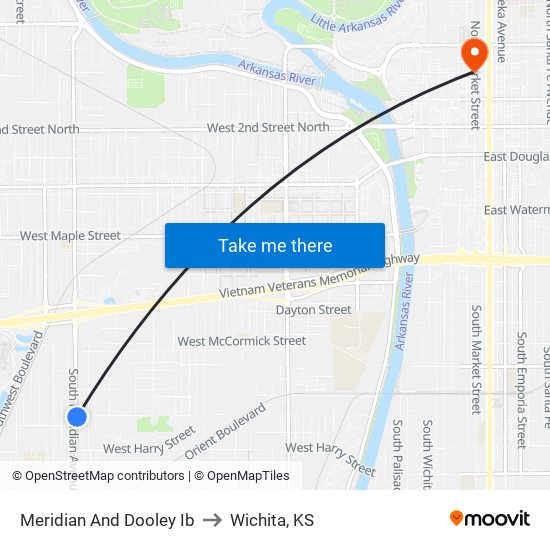 Meridian And Dooley Ib to Wichita, KS map