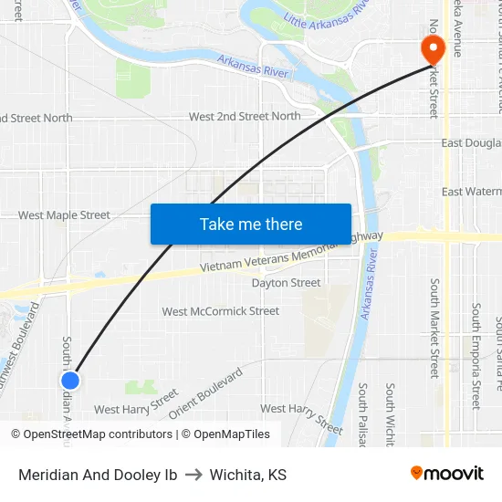 Meridian And Dooley Ib to Wichita, KS map