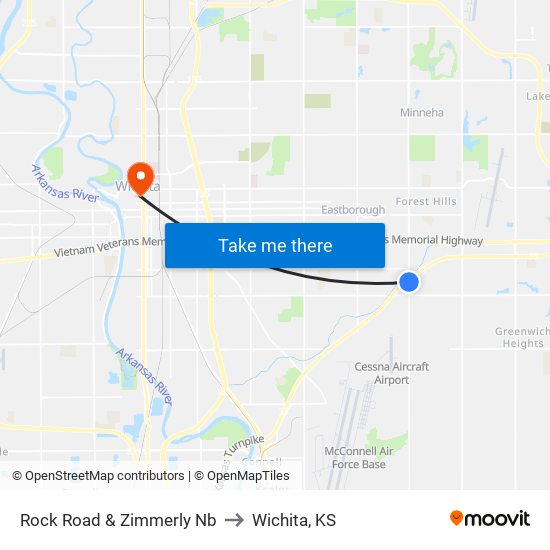 Rock Road & Zimmerly Nb to Wichita, KS map