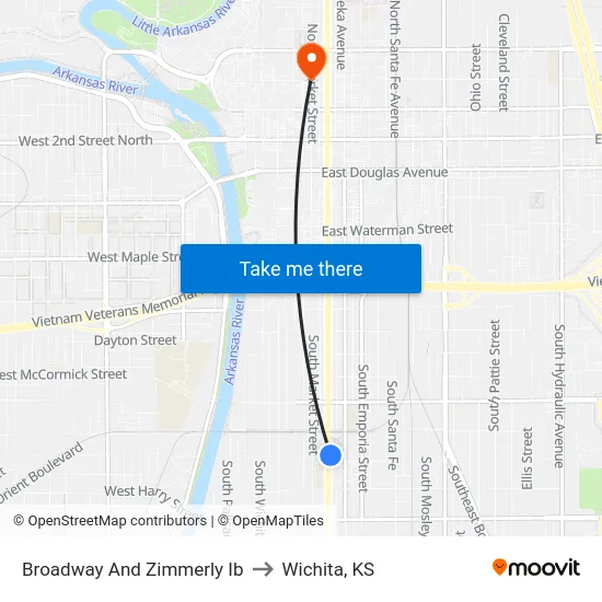 Broadway And Zimmerly Ib to Wichita, KS map