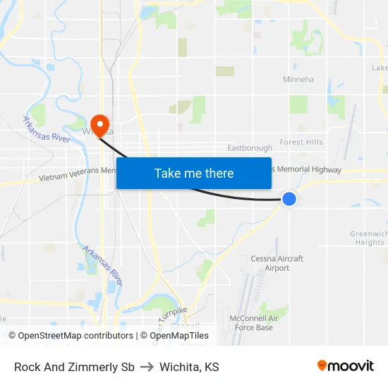 Rock And Zimmerly Sb to Wichita, KS map