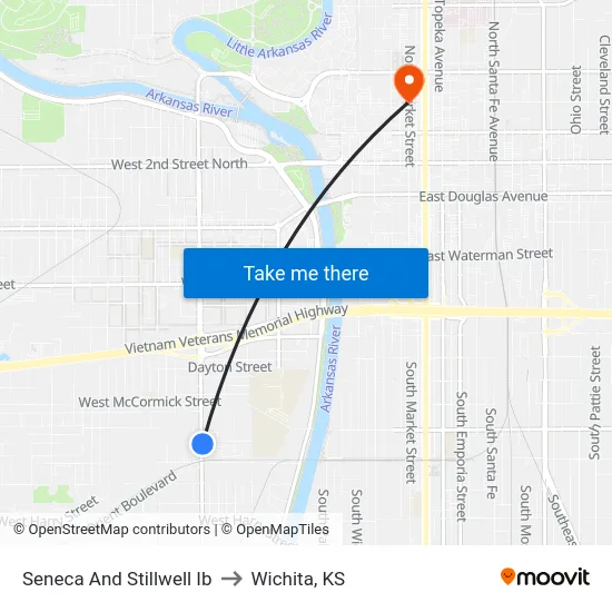Seneca And Stillwell Ib to Wichita, KS map