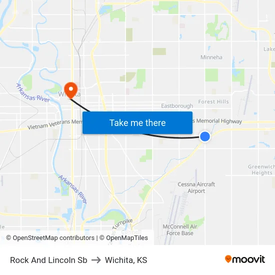 Rock And Lincoln Sb to Wichita, KS map