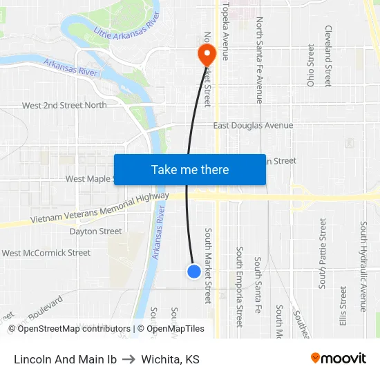 Lincoln And Main Ib to Wichita, KS map