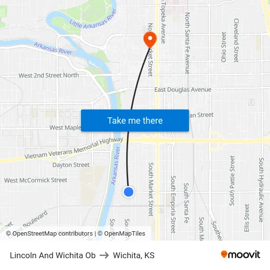 Lincoln And Wichita Ob to Wichita, KS map