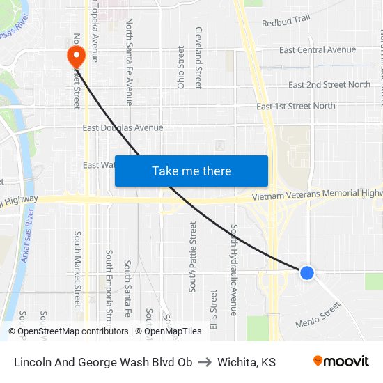 Lincoln And George Wash Blvd Ob to Wichita, KS map