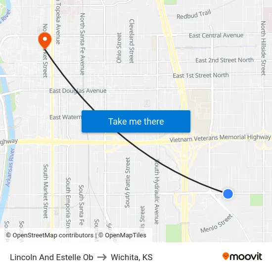 Lincoln And Estelle  Ob to Wichita, KS map
