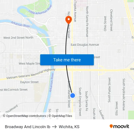 Broadway And Lincoln Ib to Wichita, KS map