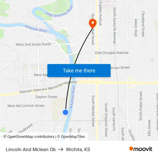 Lincoln And Mclean Ob to Wichita, KS map