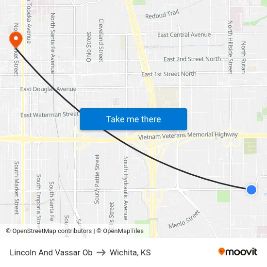Lincoln And Vassar Ob to Wichita, KS map