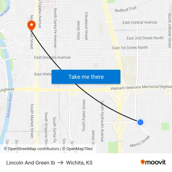 Lincoln And Green  Ib to Wichita, KS map