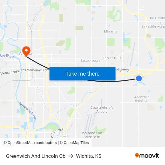Greenwich And Lincoln Ob to Wichita, KS map