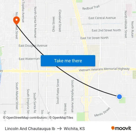 Lincoln And Chautauqua Ib to Wichita, KS map