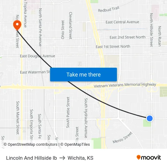 Lincoln And Hillside Ib to Wichita, KS map
