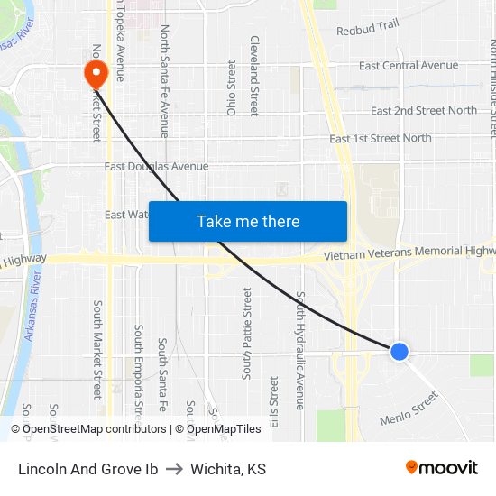 Lincoln And Grove  Ib to Wichita, KS map