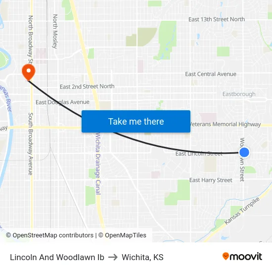 Lincoln And Woodlawn Ib to Wichita, KS map