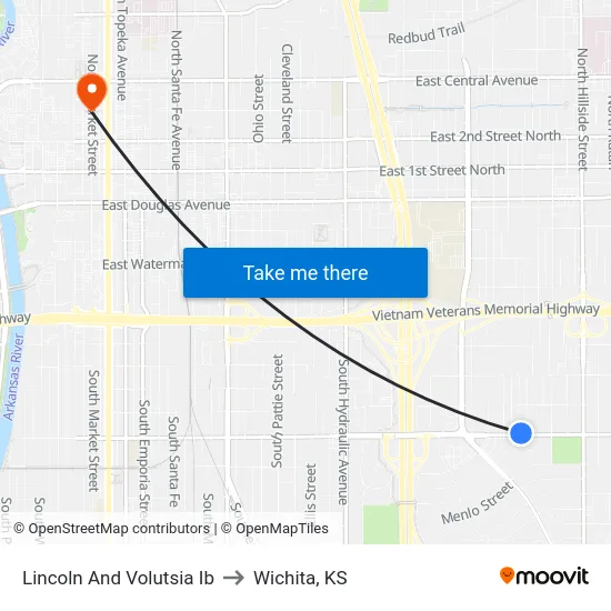 Lincoln And Volutsia Ib to Wichita, KS map