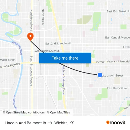 Lincoln And Belmont Ib to Wichita, KS map