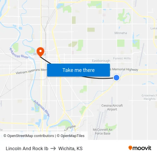 Lincoln And Rock Ib to Wichita, KS map