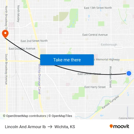 Lincoln And Armour Ib to Wichita, KS map