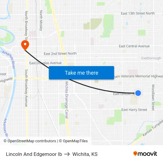 Lincoln And Edgemoor Ib to Wichita, KS map