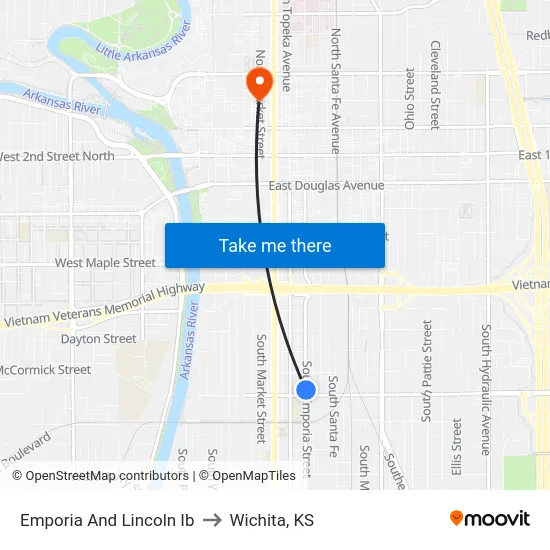 Emporia And Lincoln Ib to Wichita, KS map