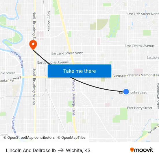 Lincoln And Dellrose Ib to Wichita, KS map
