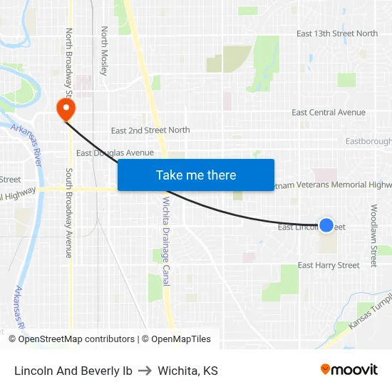 Lincoln And Beverly  Ib to Wichita, KS map