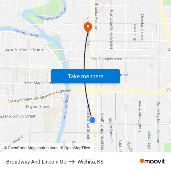 Broadway And Lincoln Ob to Wichita, KS map