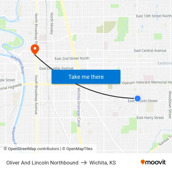 Oliver And Lincoln Northbound to Wichita, KS map