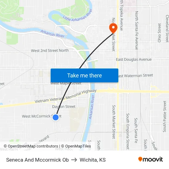 Seneca And Mccormick Ob to Wichita, KS map