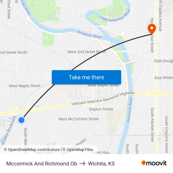 Mccormick And Richmond Ob to Wichita, KS map