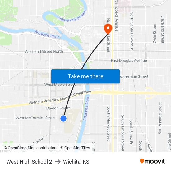West High School 2 to Wichita, KS map